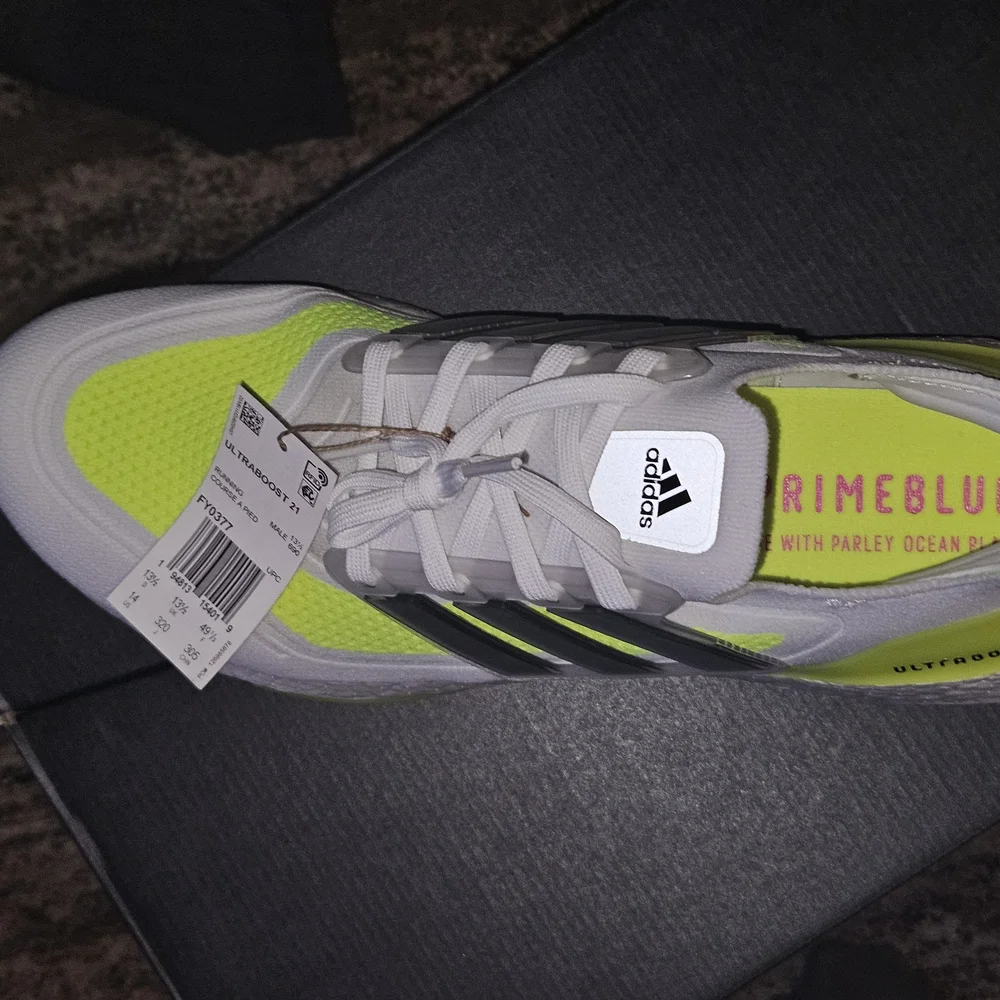 Adidas Ultraboost White and Neon Yellow Sneakers - Picture 7 of 13